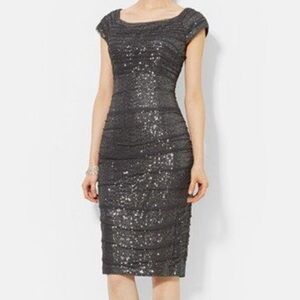 LRL Ralph Lauren Shimmering Charcoal Sequin Formal Midi Dress Size 10 Medium M